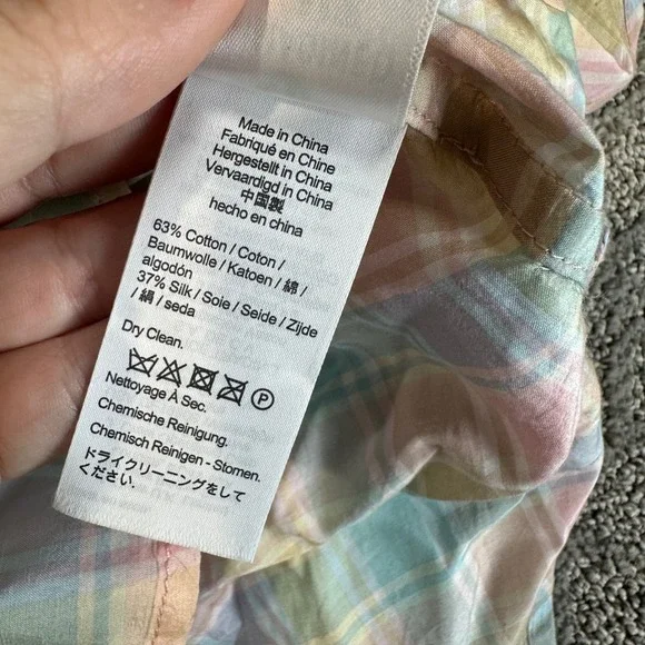 J‎ Crew Classic Pastel Plaid Ruffle Collar Silk Cotton Blend Button Up Shirt 4 - Picture 5 of 7